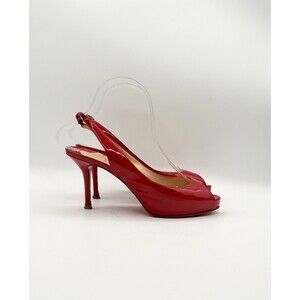 Christian Louboutin Red Patent Leather Slingback Peep Toe Heels Size EU 38